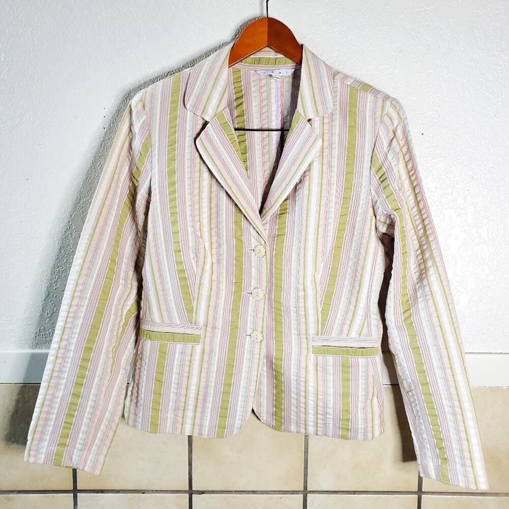 CAbi Green Striped Seersucker Jacket & skirt Style #308 Y2K 2000s Matching Pair